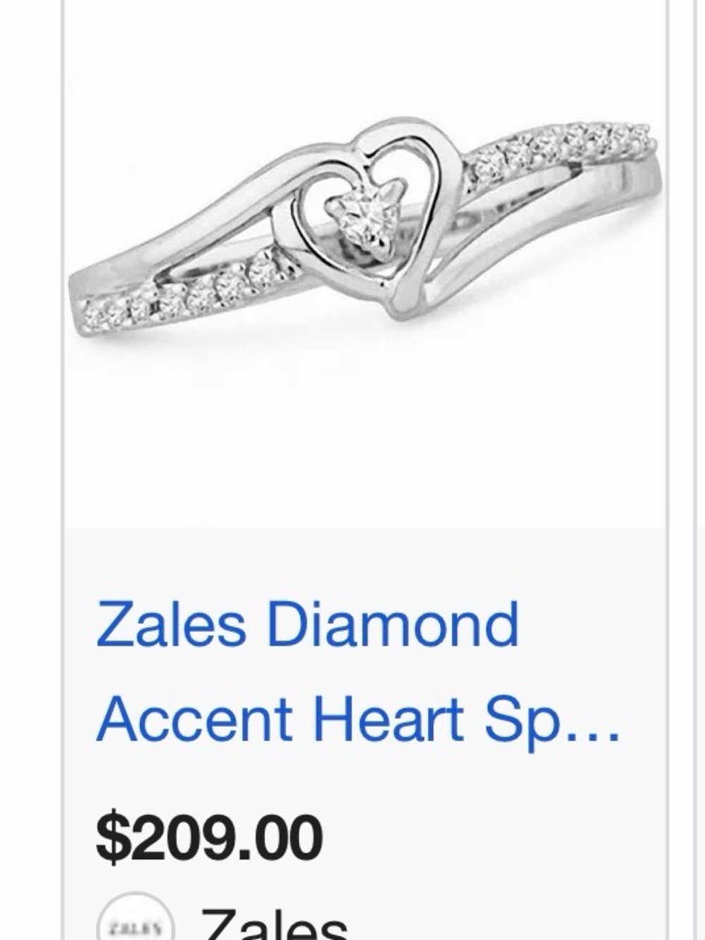 Zales Silver Heart Ring with Pavé Accents
